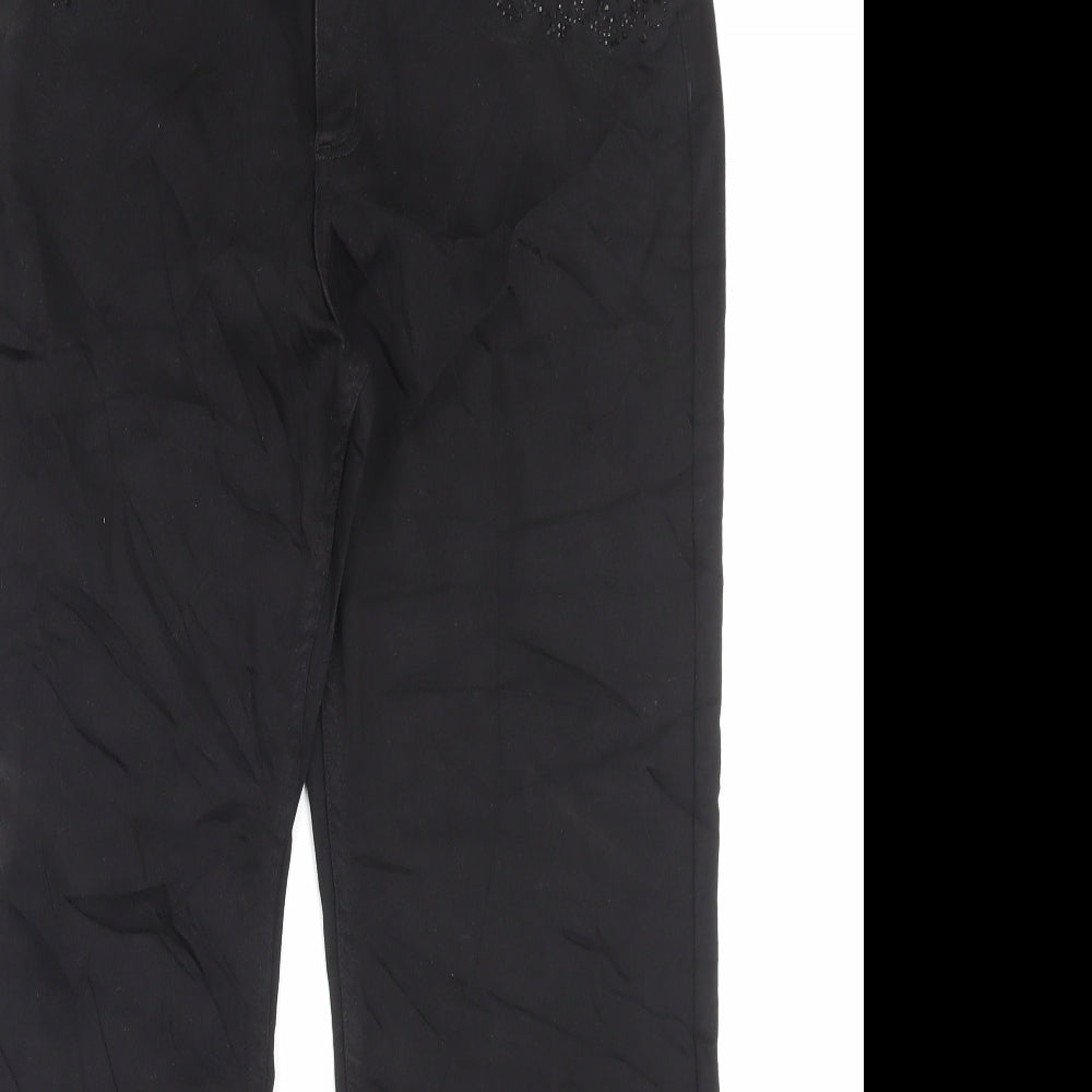 Per Una Womens Black Cotton Straight Jeans Size 16 L28 in Regular Button