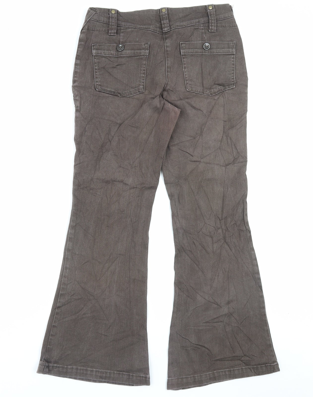 NEXT Womens Brown Cotton Flared Jeans Size 10 L28 in Regular Button