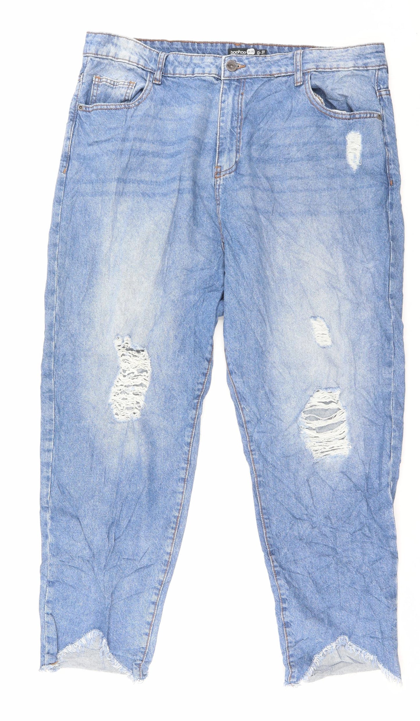 Boohoo Womens Blue Cotton Straight Jeans Size 20 L27 in Regular Button