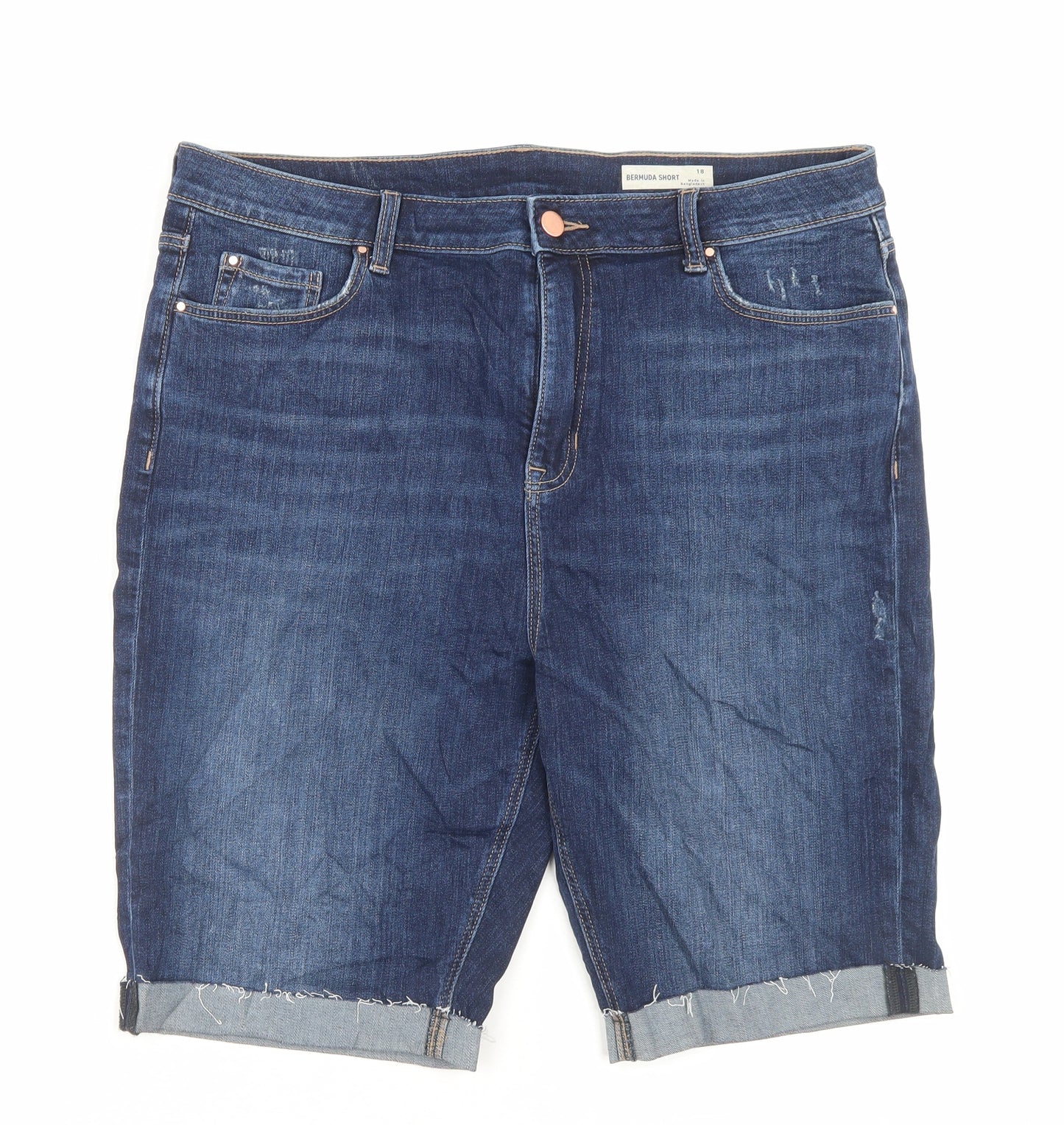 Marks and Spencer Womens Blue Cotton Bermuda Shorts Size 18 L10 in Regular Button