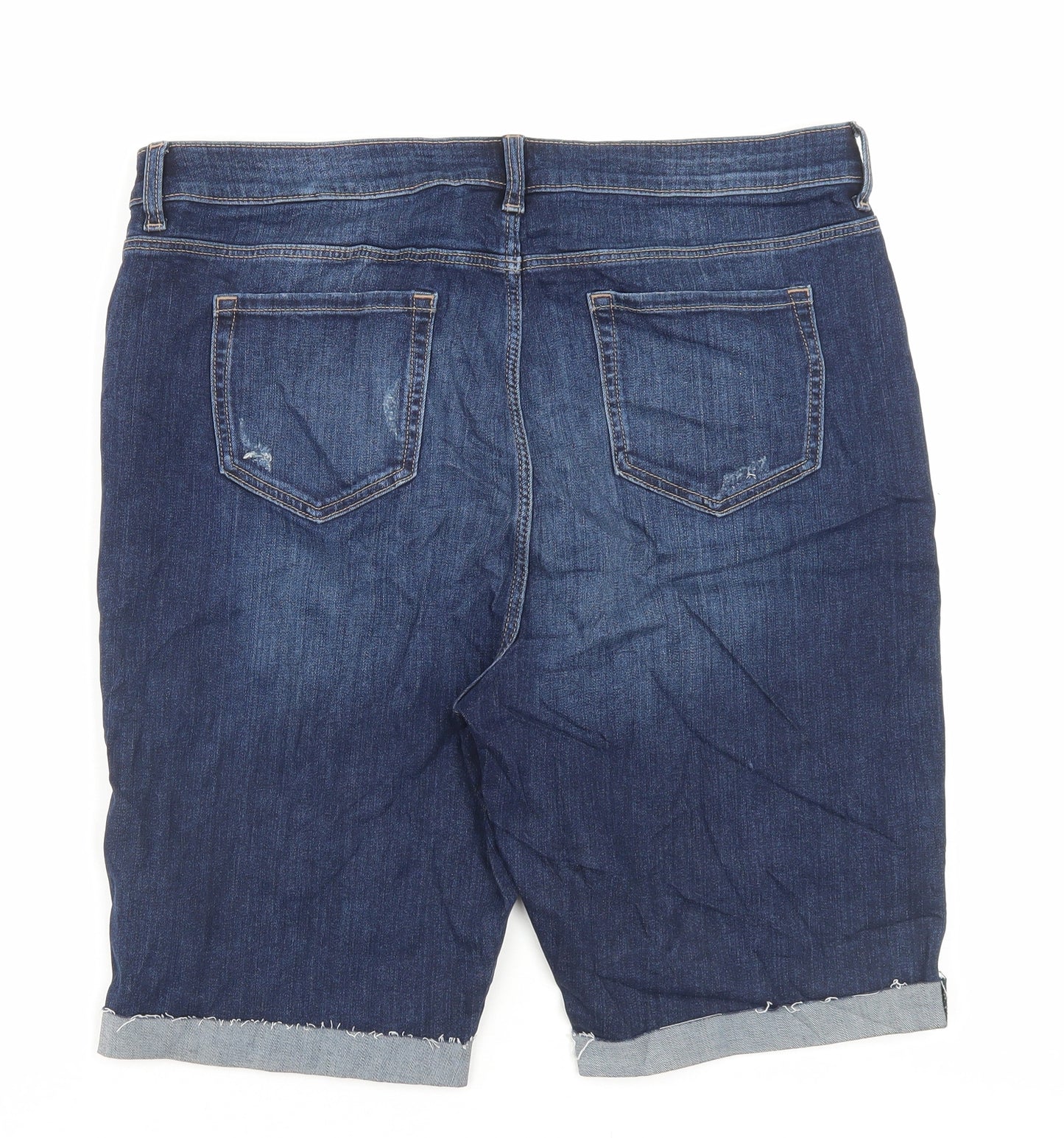Marks and Spencer Womens Blue Cotton Bermuda Shorts Size 18 L10 in Regular Button