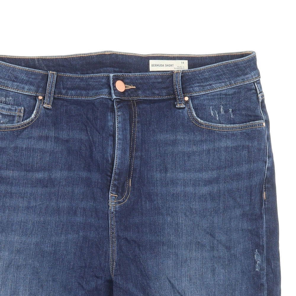 Marks and Spencer Womens Blue Cotton Bermuda Shorts Size 18 L10 in Regular Button
