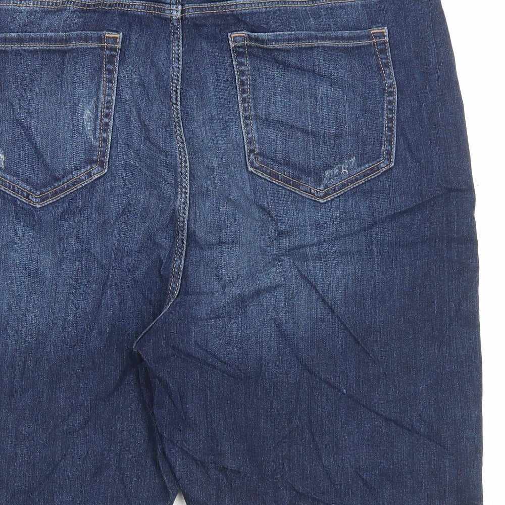 Marks and Spencer Womens Blue Cotton Bermuda Shorts Size 18 L10 in Regular Button