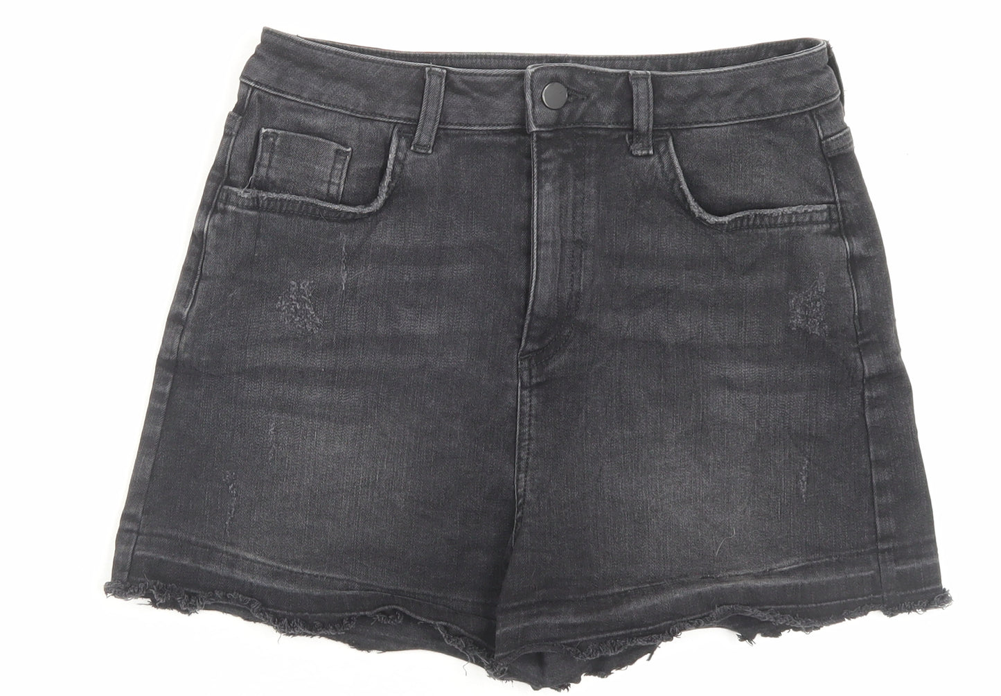 Marks and Spencer Womens Black Cotton Boyfriend Shorts Size 12 L3 in Regular Button