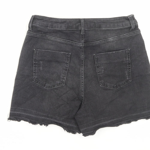 Marks and Spencer Womens Black Cotton Boyfriend Shorts Size 12 L3 in Regular Button