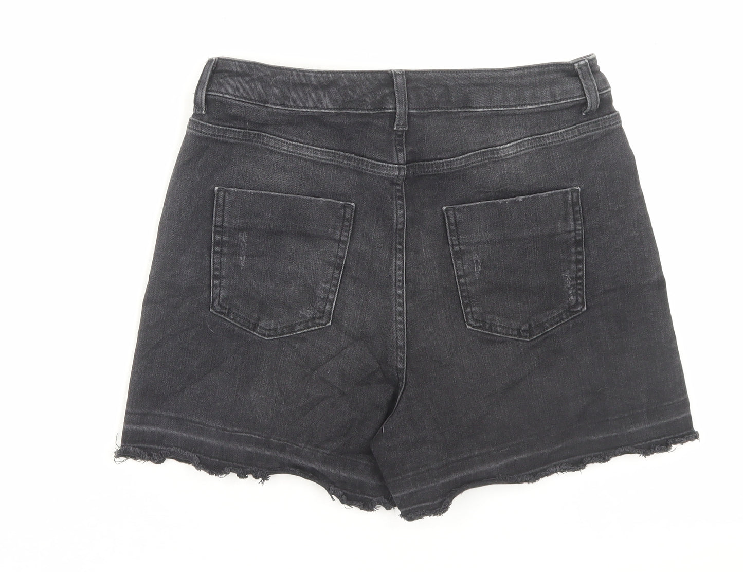 Marks and Spencer Womens Black Cotton Boyfriend Shorts Size 12 L3 in Regular Button