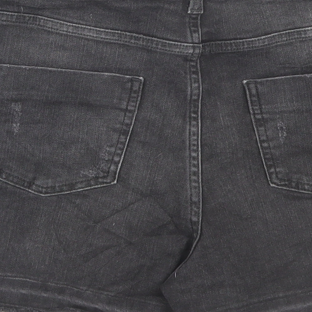 Marks and Spencer Womens Black Cotton Boyfriend Shorts Size 12 L3 in Regular Button