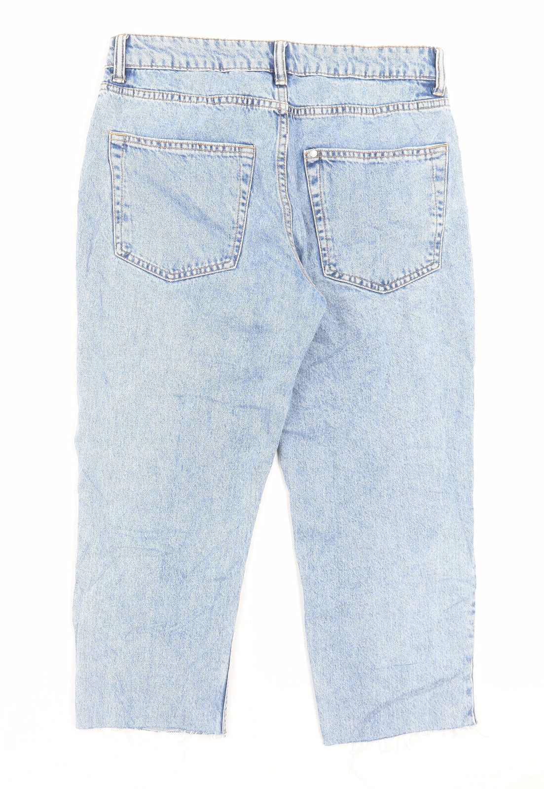 H&M Womens Blue Cotton Cropped Jeans Size 30 L21 in Regular Button