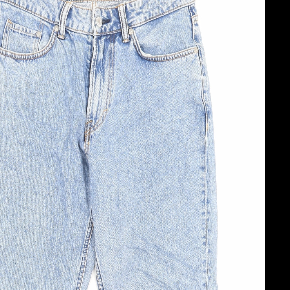 H&M Womens Blue Cotton Cropped Jeans Size 30 L21 in Regular Button