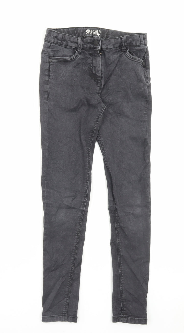 Marks and Spencer Girls Grey Cotton Skinny Jeans Size 11-12 Years Regular Button