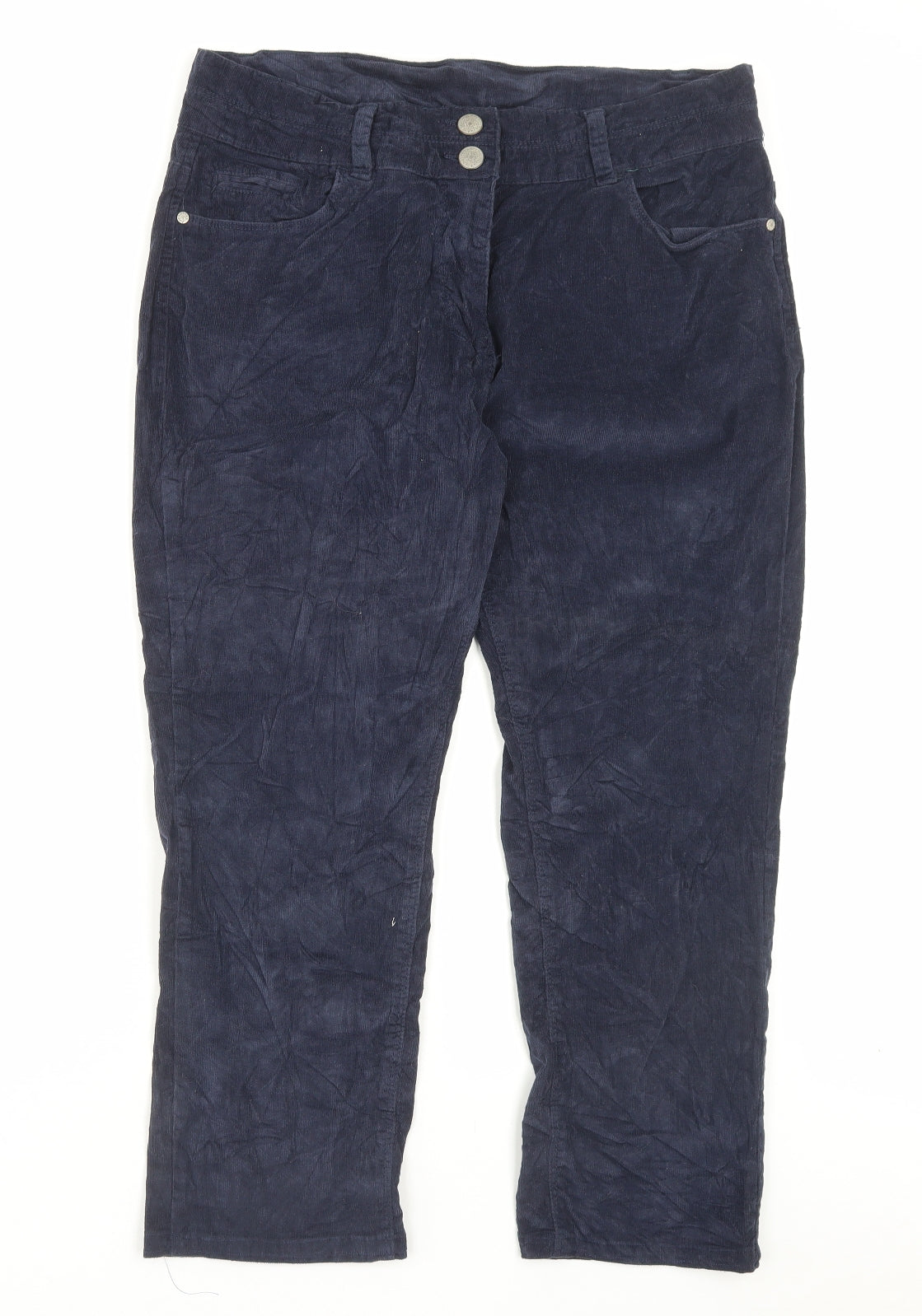 Anthology Womens Blue Cotton Trousers Size 16 L25 in Regular Button