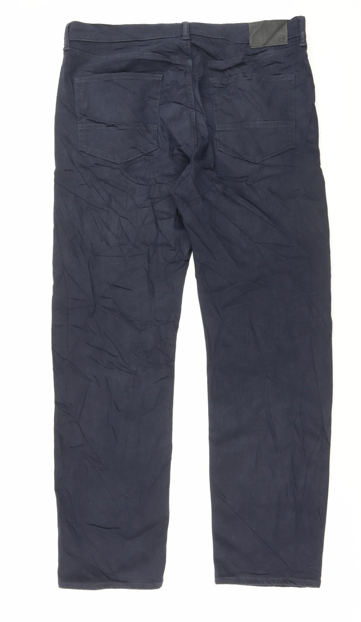 Marks and Spencer Mens Blue Cotton Trousers Size 36 in L31 in Regular Button