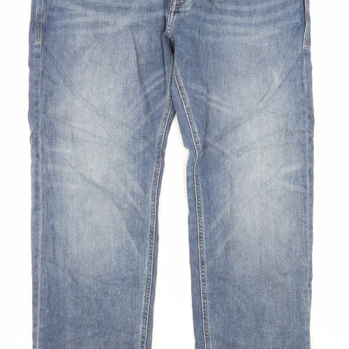 Marks and Spencer Mens Blue Cotton Straight Jeans Size 36 in L31 in Regular Button