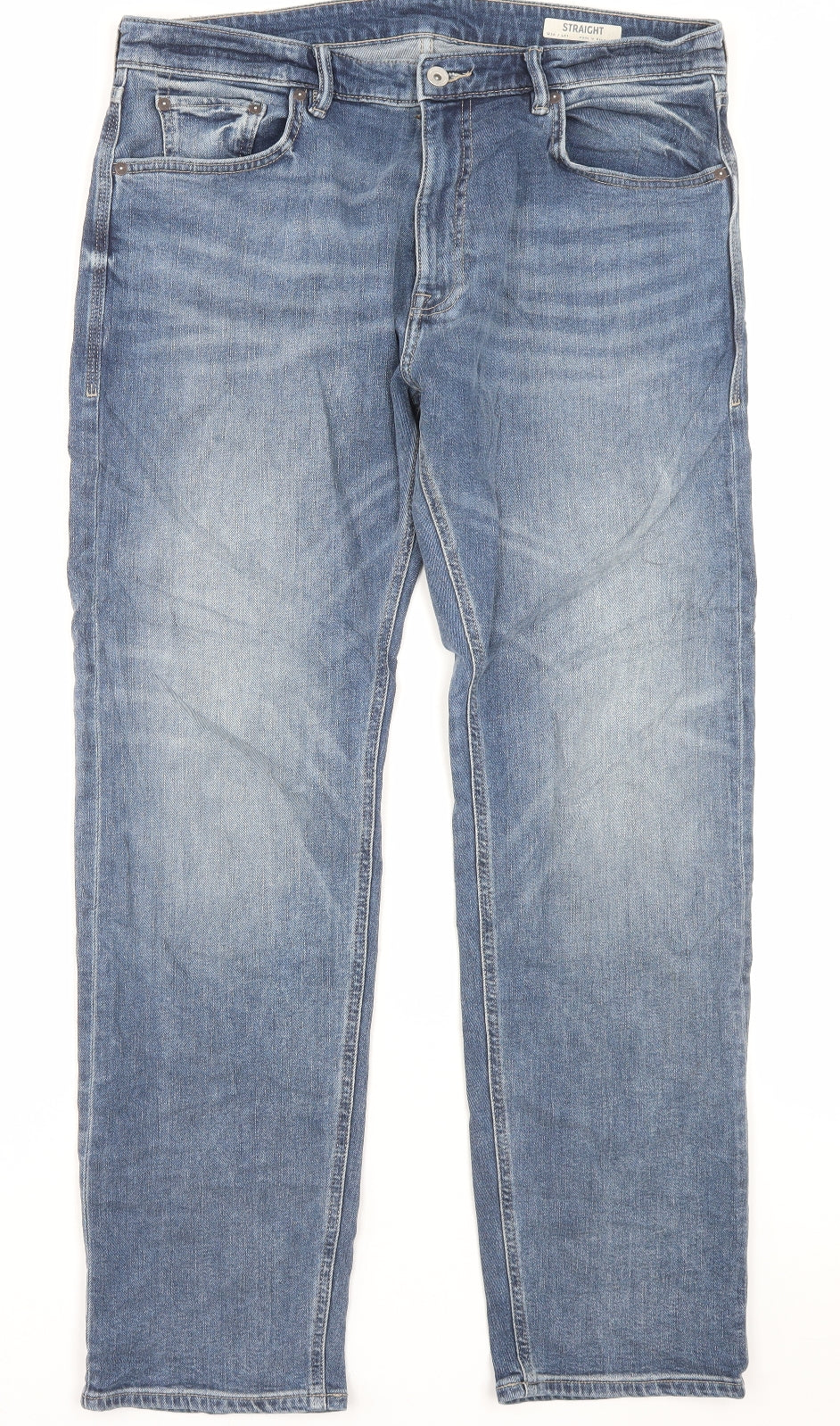 Marks and Spencer Mens Blue Cotton Straight Jeans Size 36 in L31 in Regular Button