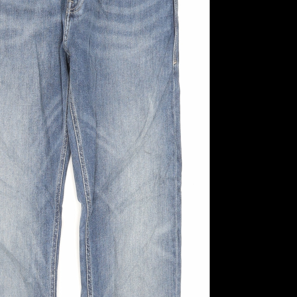 Marks and Spencer Mens Blue Cotton Straight Jeans Size 36 in L31 in Regular Button