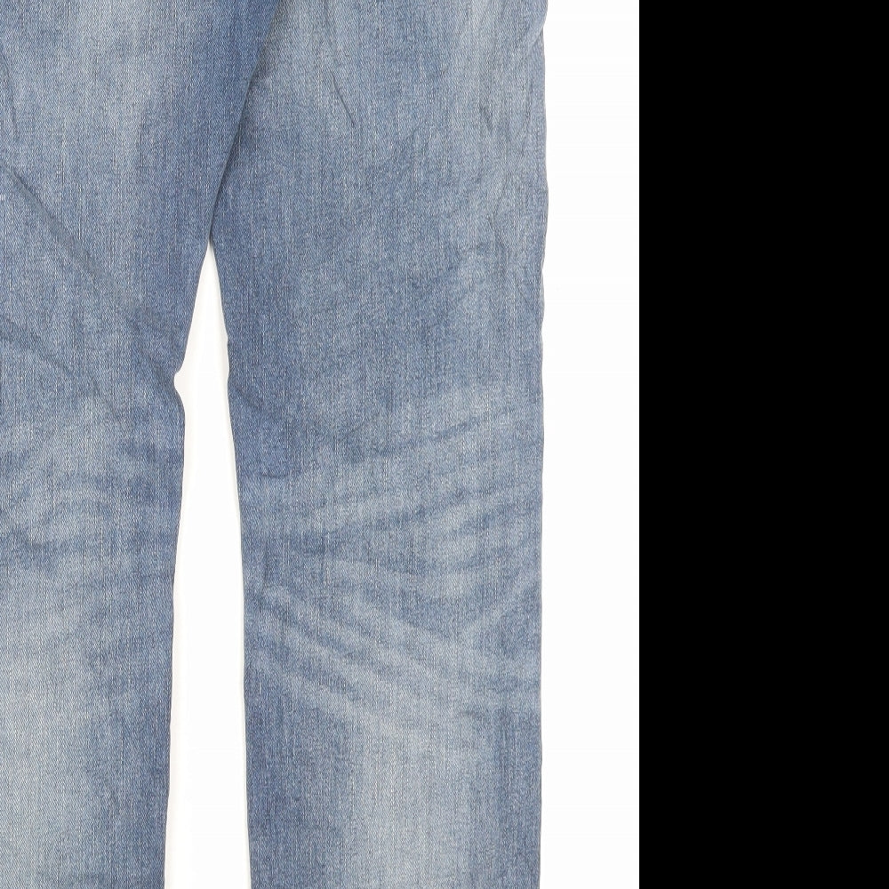 Marks and Spencer Mens Blue Cotton Straight Jeans Size 36 in L31 in Regular Button