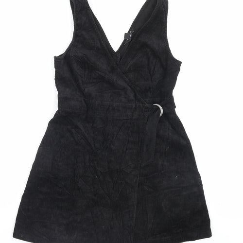 New Look Womens Black Cotton Pinafore/Dungaree Dress Size 10 V-Neck Button