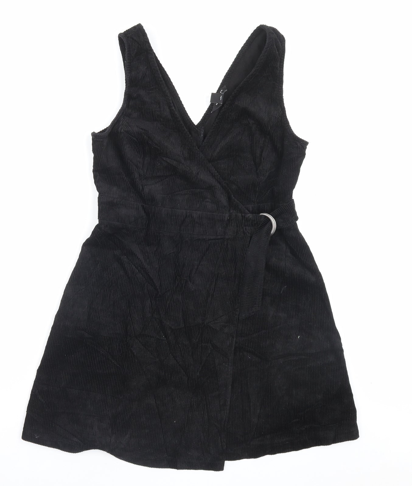 New Look Womens Black Cotton Pinafore/Dungaree Dress Size 10 V-Neck Button