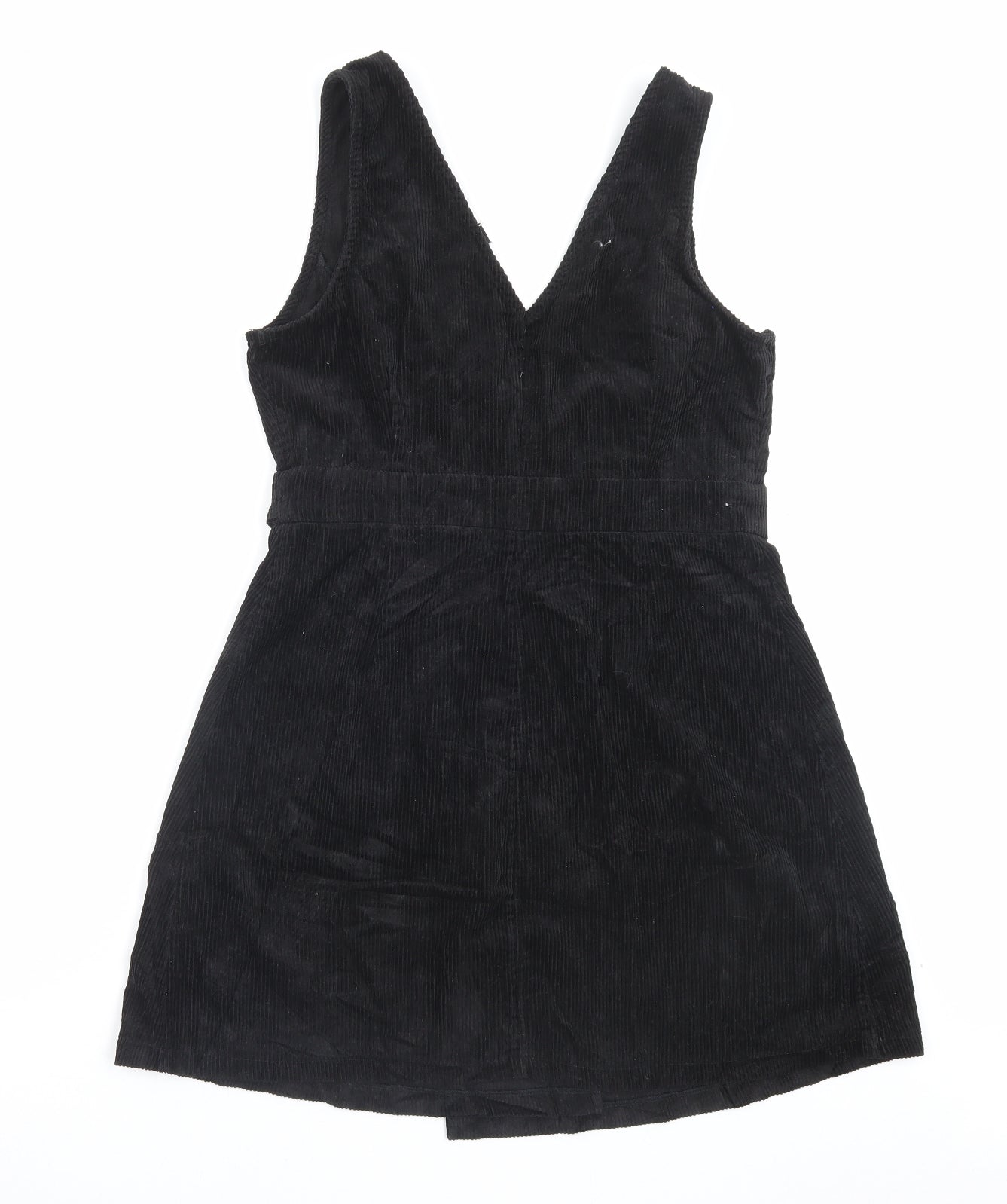 New Look Womens Black Cotton Pinafore/Dungaree Dress Size 10 V-Neck Button