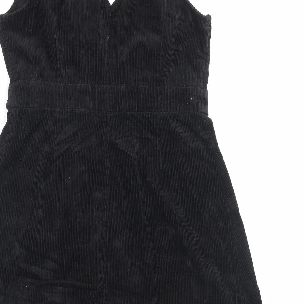 New Look Womens Black Cotton Pinafore/Dungaree Dress Size 10 V-Neck Button