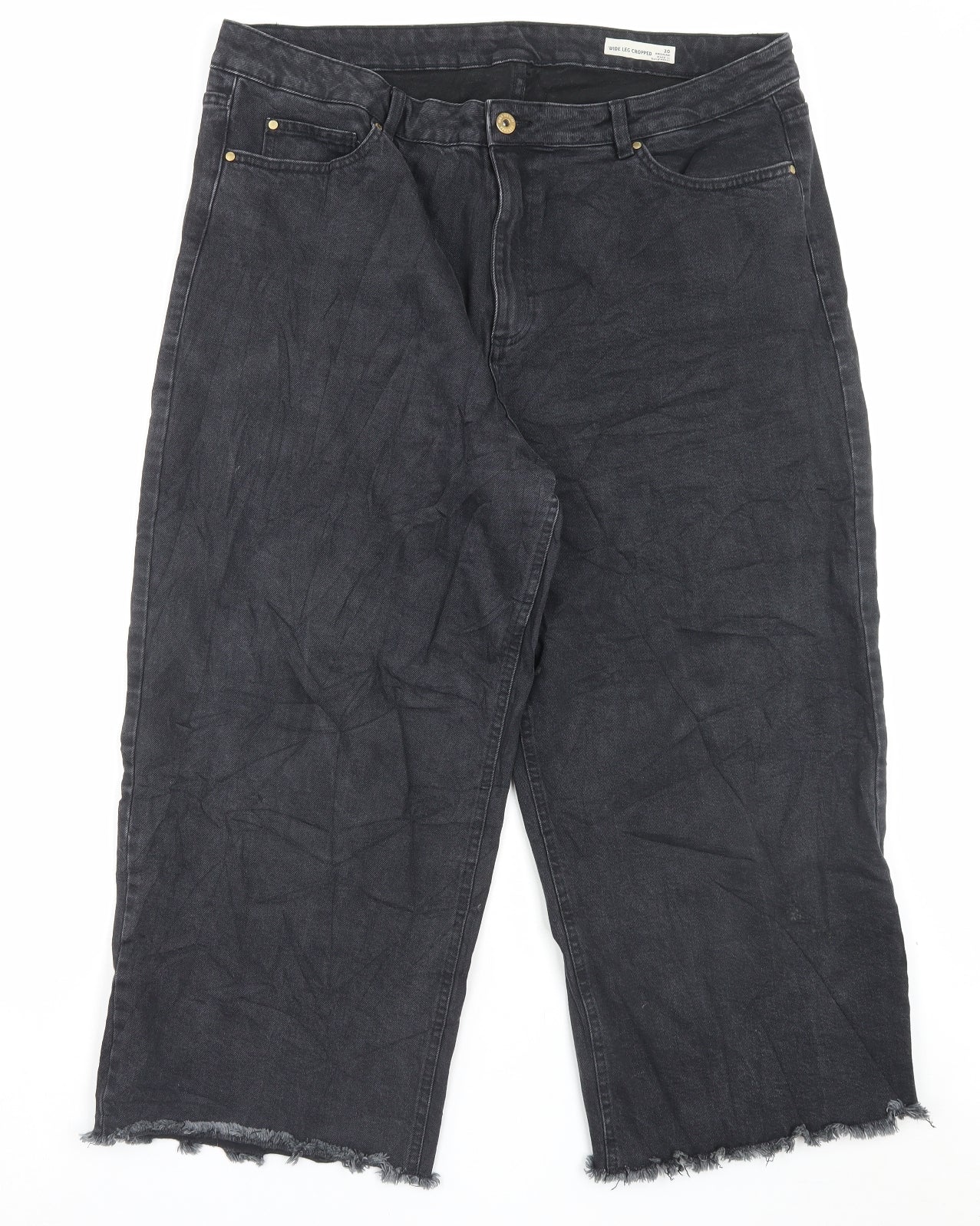 Marks and Spencer Womens Black Cotton Wide-Leg Jeans Size 20 L26 in Regular Button - Cropped