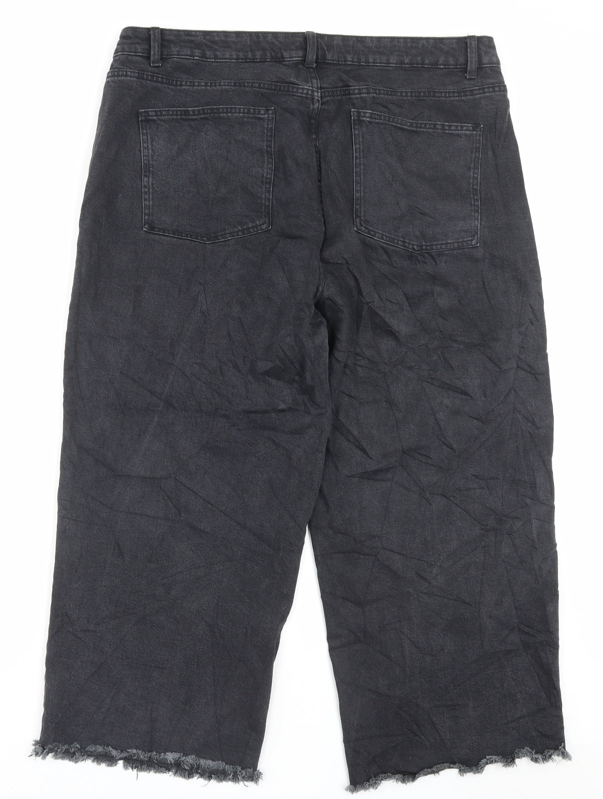 Marks and Spencer Womens Black Cotton Wide-Leg Jeans Size 20 L26 in Regular Button - Cropped