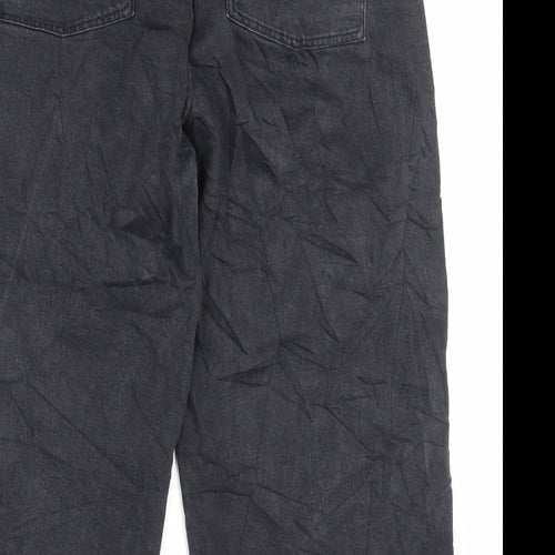 Marks and Spencer Womens Black Cotton Wide-Leg Jeans Size 20 L26 in Regular Button - Cropped
