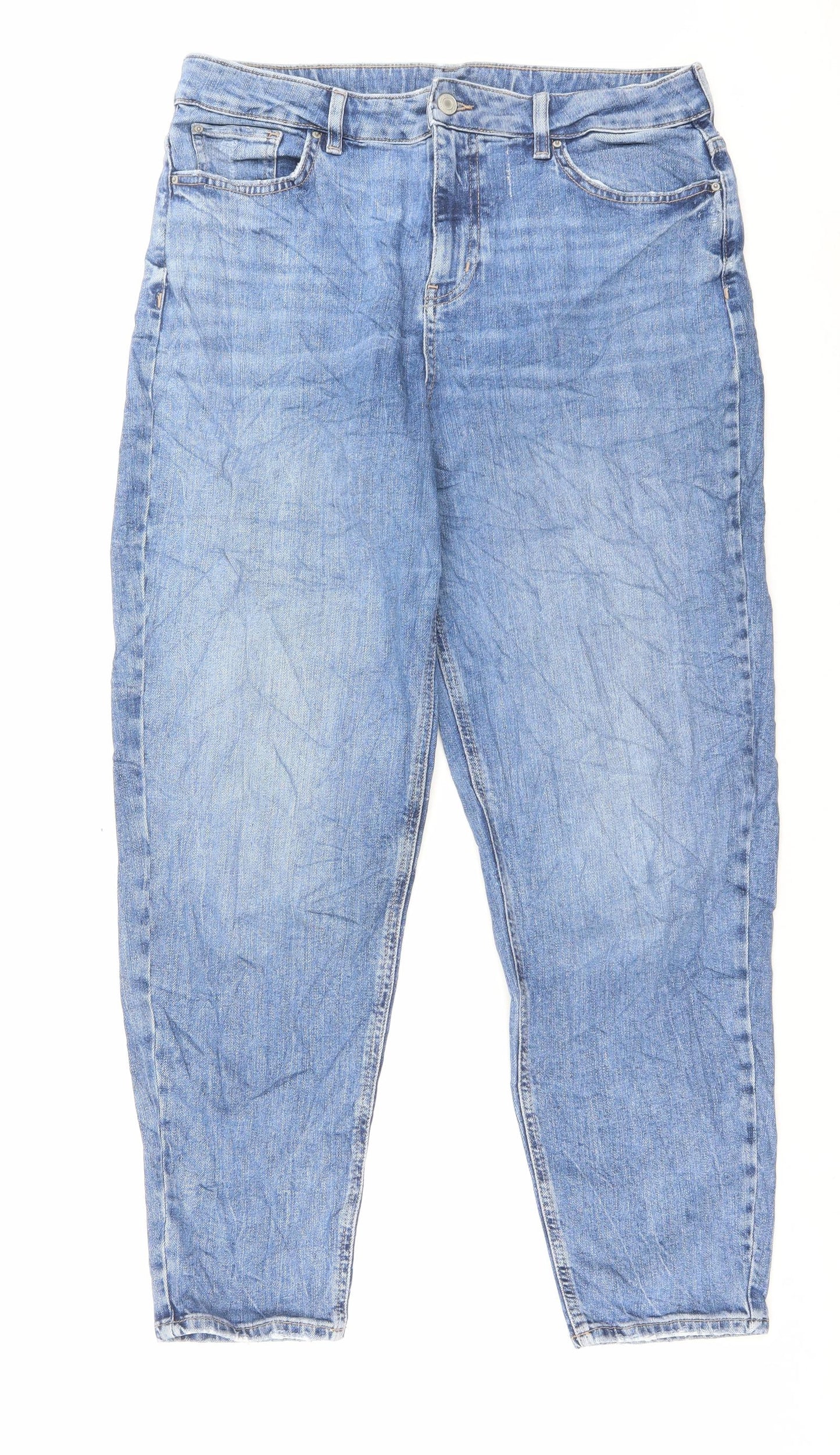 Marks and Spencer Womens Blue Cotton Straight Jeans Size 14 L30 in Regular Button