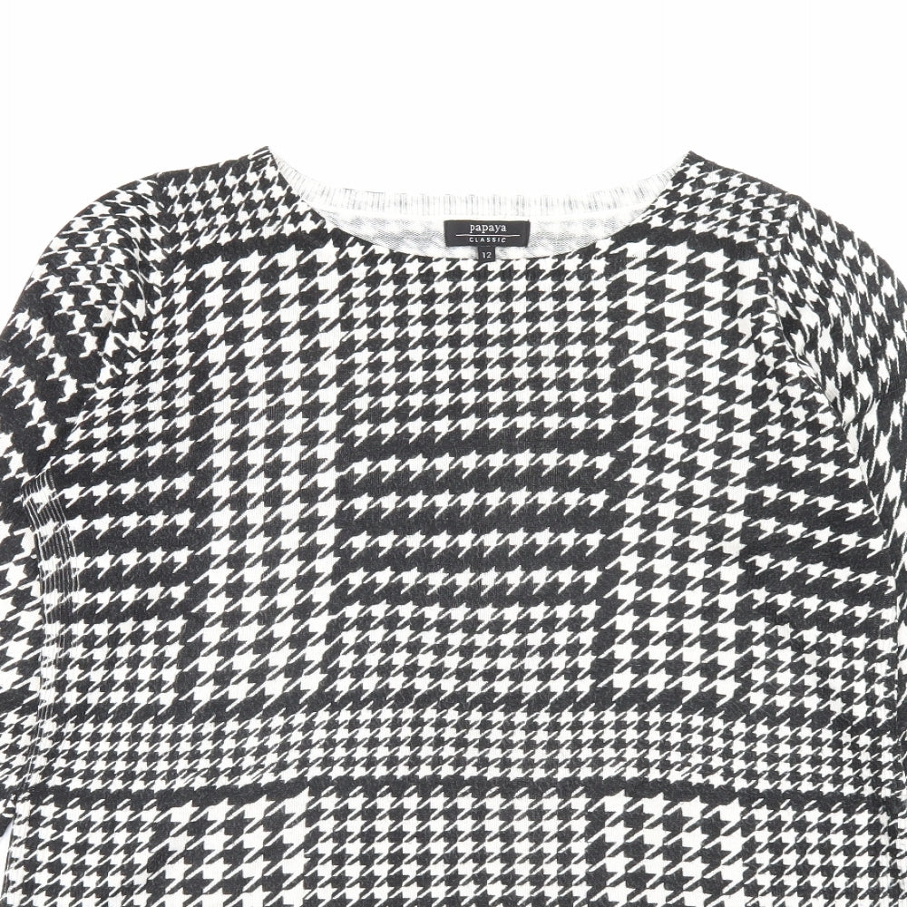 Papaya Womens Black Boat Neck Herringbone Acrylic Tunic Jumper Size 12