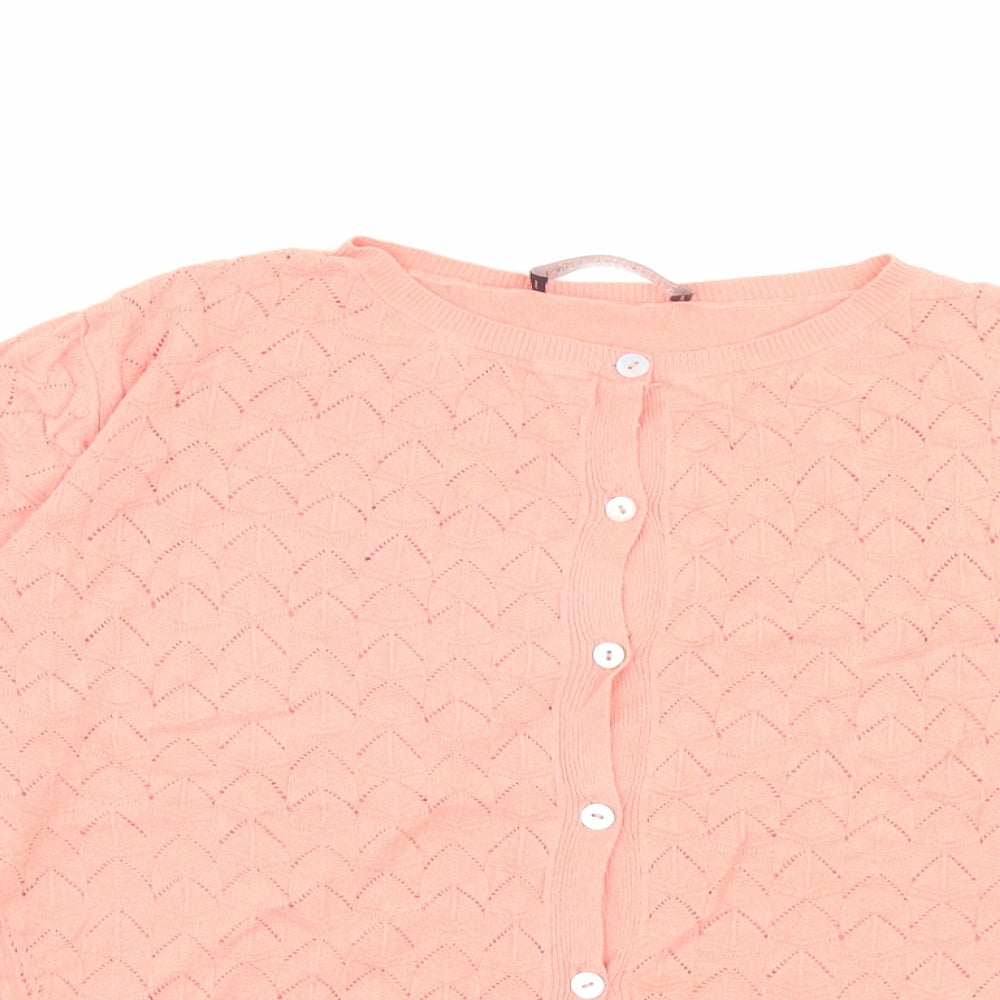 Marks and Spencer Womens Pink Crew Neck Polyester Cardigan Jumper Size 14