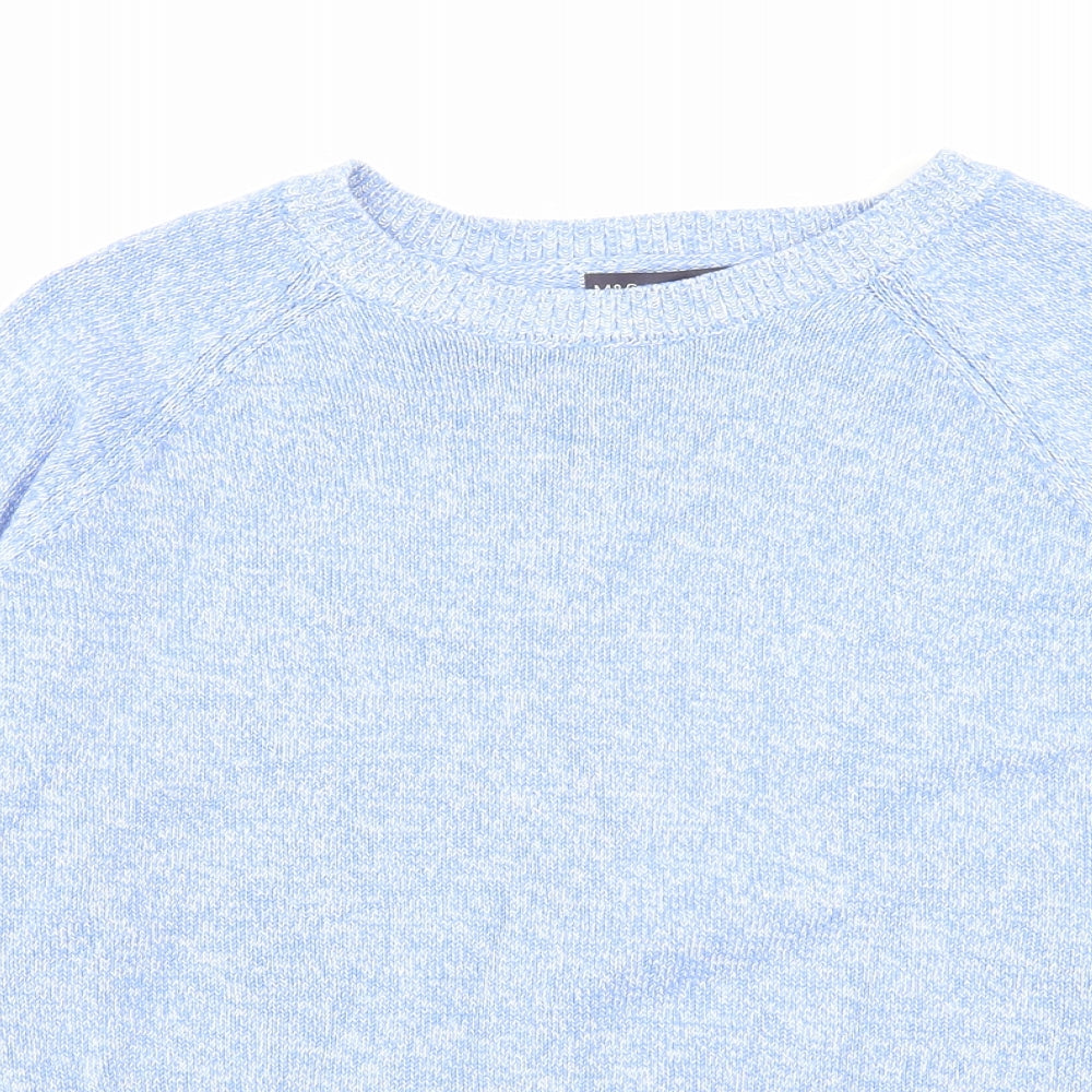 Marks and Spencer Womens Blue Crew Neck Cotton Pullover Jumper Size L
