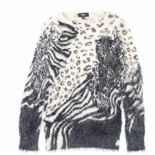 Iska London Womens Brown Crew Neck Animal Print Polyamide Pullover Jumper Size 10