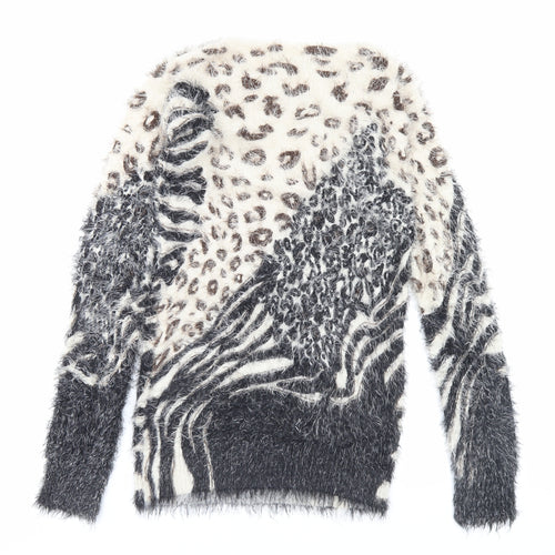 Iska London Womens Brown Crew Neck Animal Print Polyamide Pullover Jumper Size 10