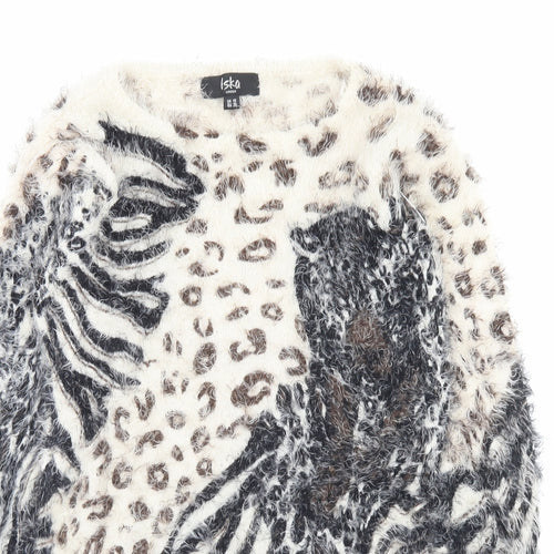 Iska London Womens Brown Crew Neck Animal Print Polyamide Pullover Jumper Size 10