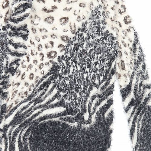Iska London Womens Brown Crew Neck Animal Print Polyamide Pullover Jumper Size 10
