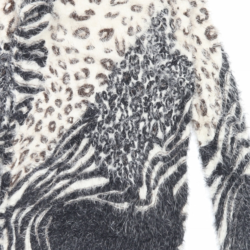 Iska London Womens Brown Crew Neck Animal Print Polyamide Pullover Jumper Size 10