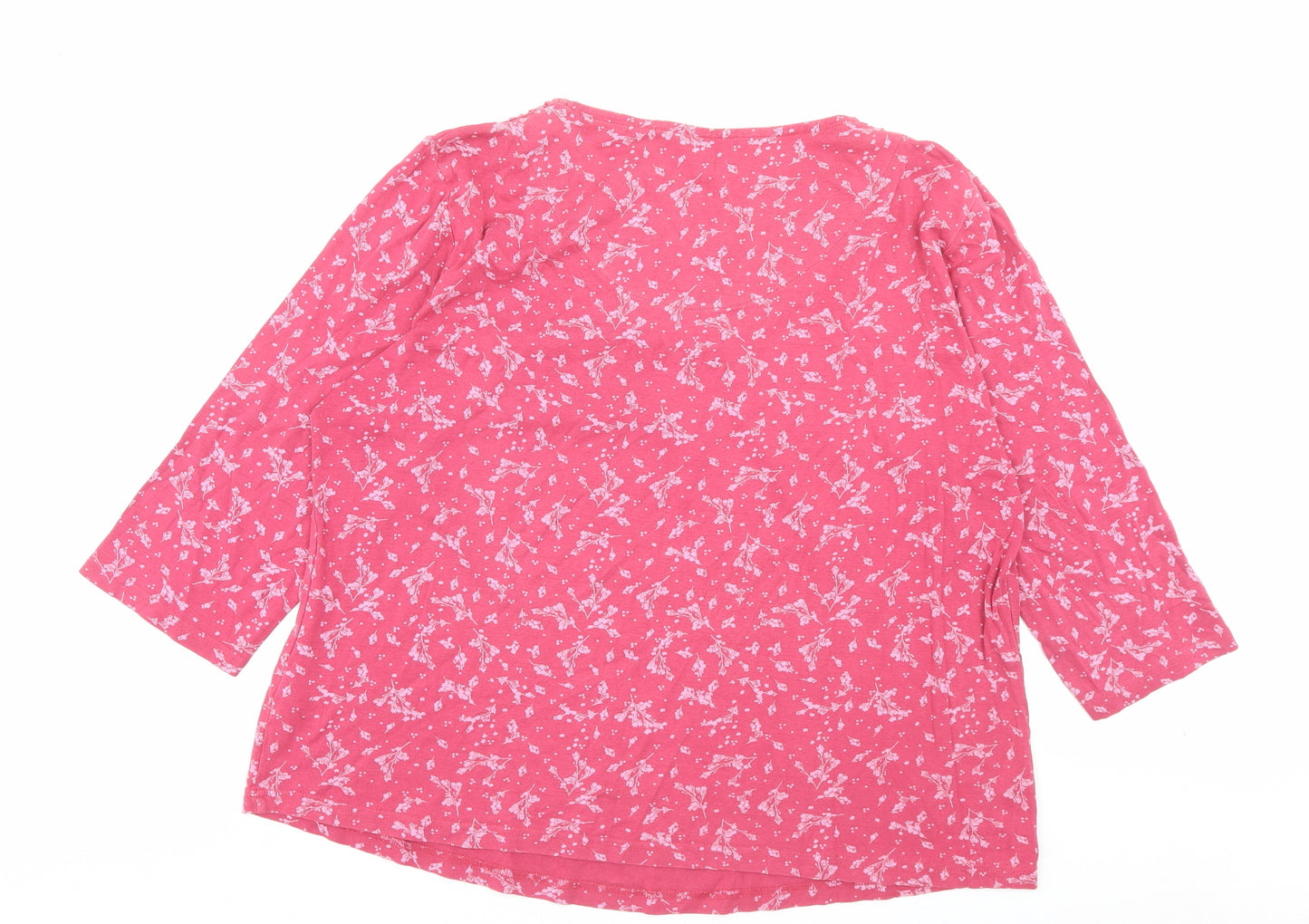 Maine Womens Pink Floral Cotton Basic T-Shirt Size 22 V-Neck