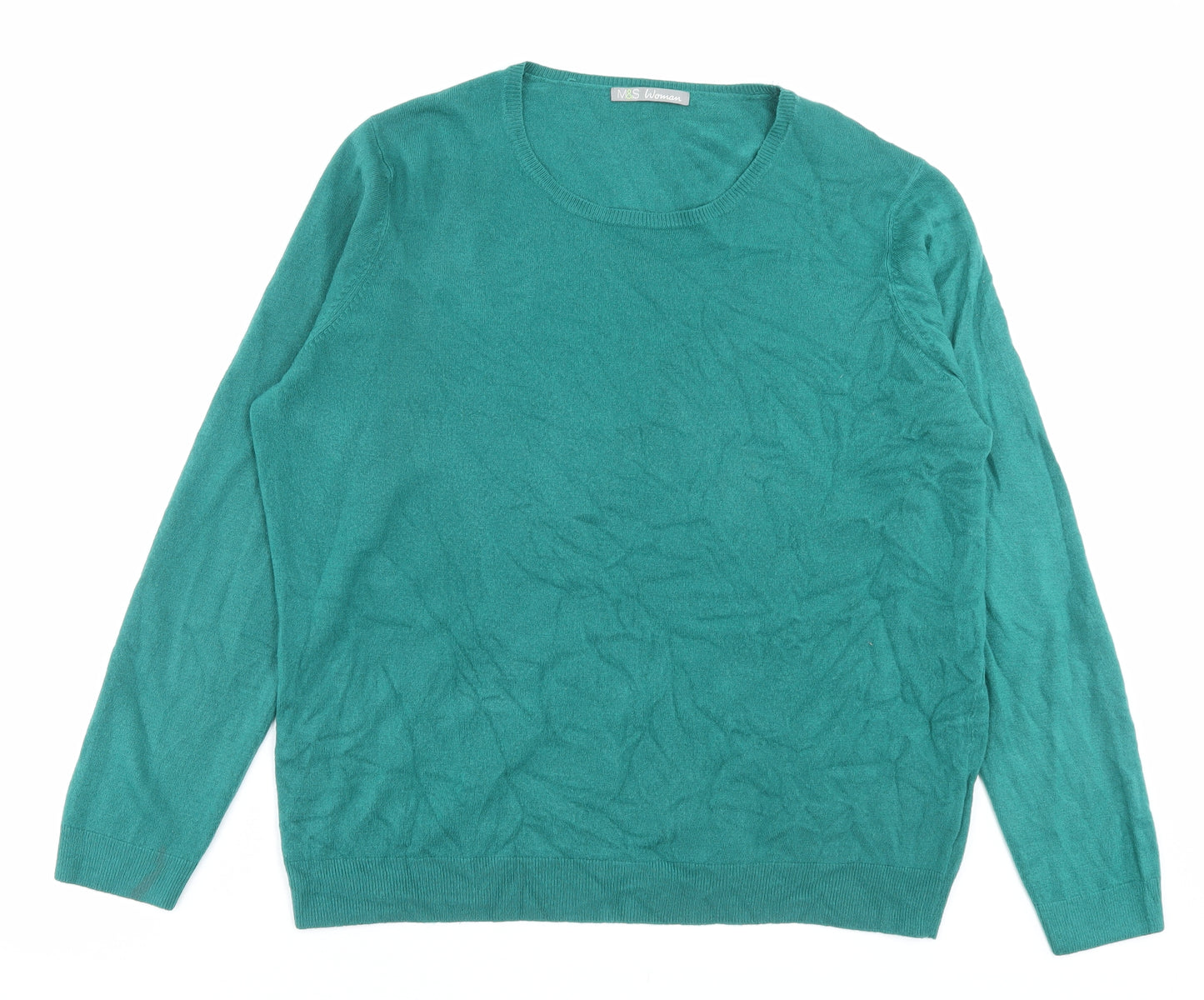 Marks and Spencer Womens Green Crew Neck Acrylic Pullover Jumper Size 18