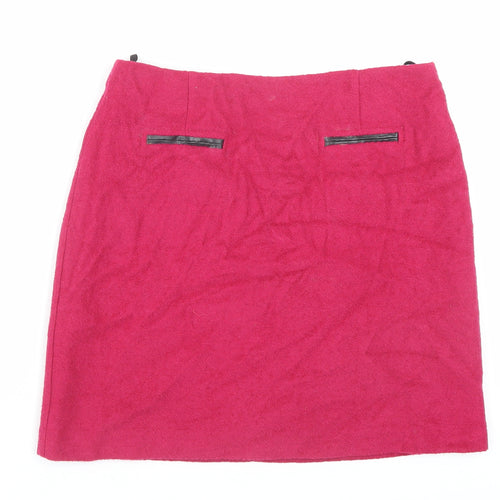 Marks and Spencer Womens Pink Wool A-Line Skirt Size 10 Zip - Pocket Detail