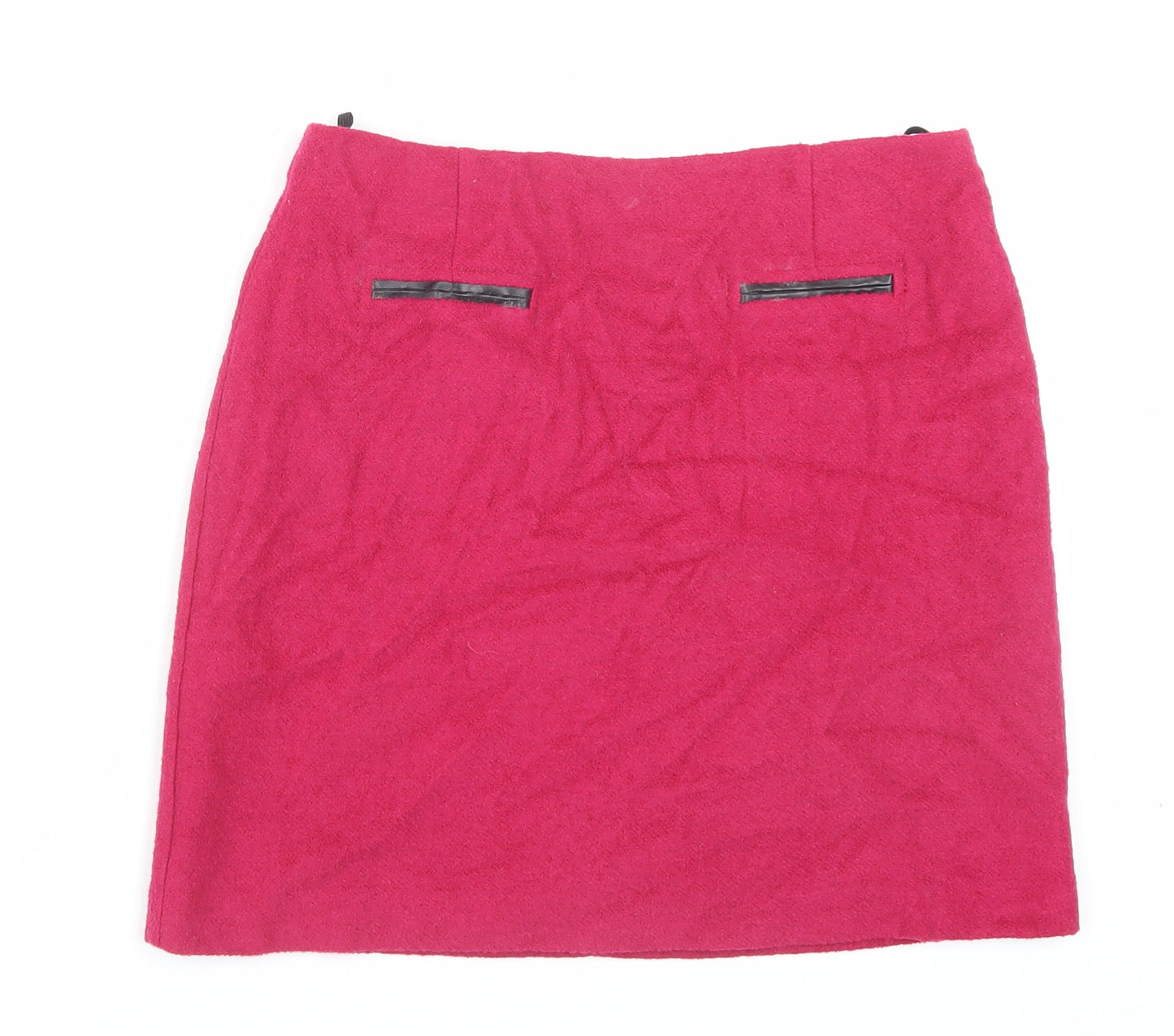 Marks and Spencer Womens Pink Wool A-Line Skirt Size 10 Zip - Pocket Detail