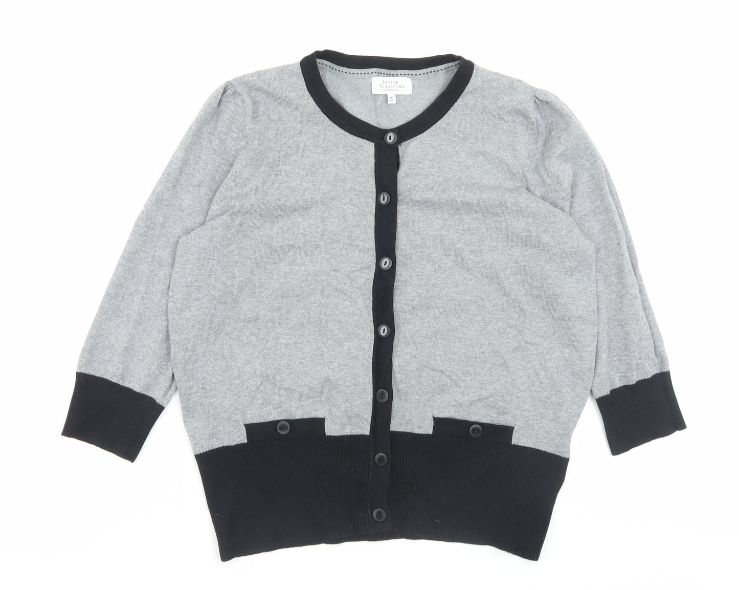Debenhams Womens Grey Crew Neck Cotton Cardigan Jumper Size 16