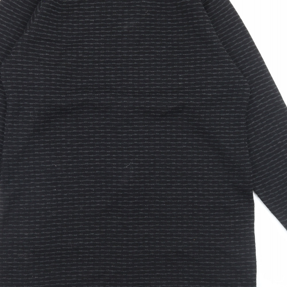 Preworn Womens Black Collared Striped Wool Cardigan Jumper Size M