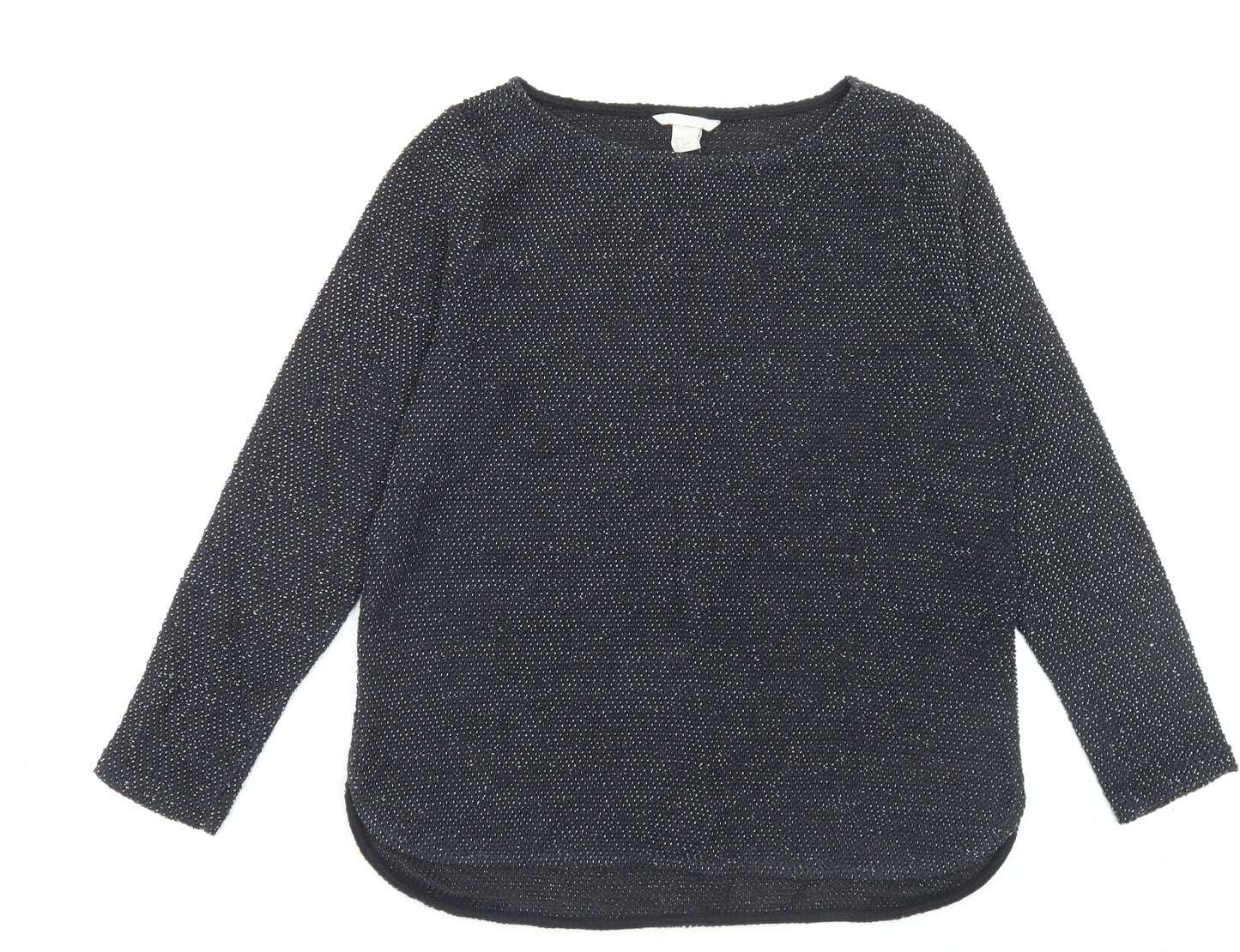 H&M Womens Black Boat Neck Cotton Pullover Jumper Size M