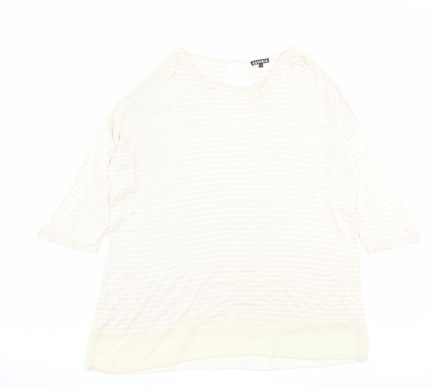 Casamia Womens Beige Crew Neck Striped Viscose Pullover Jumper Size L