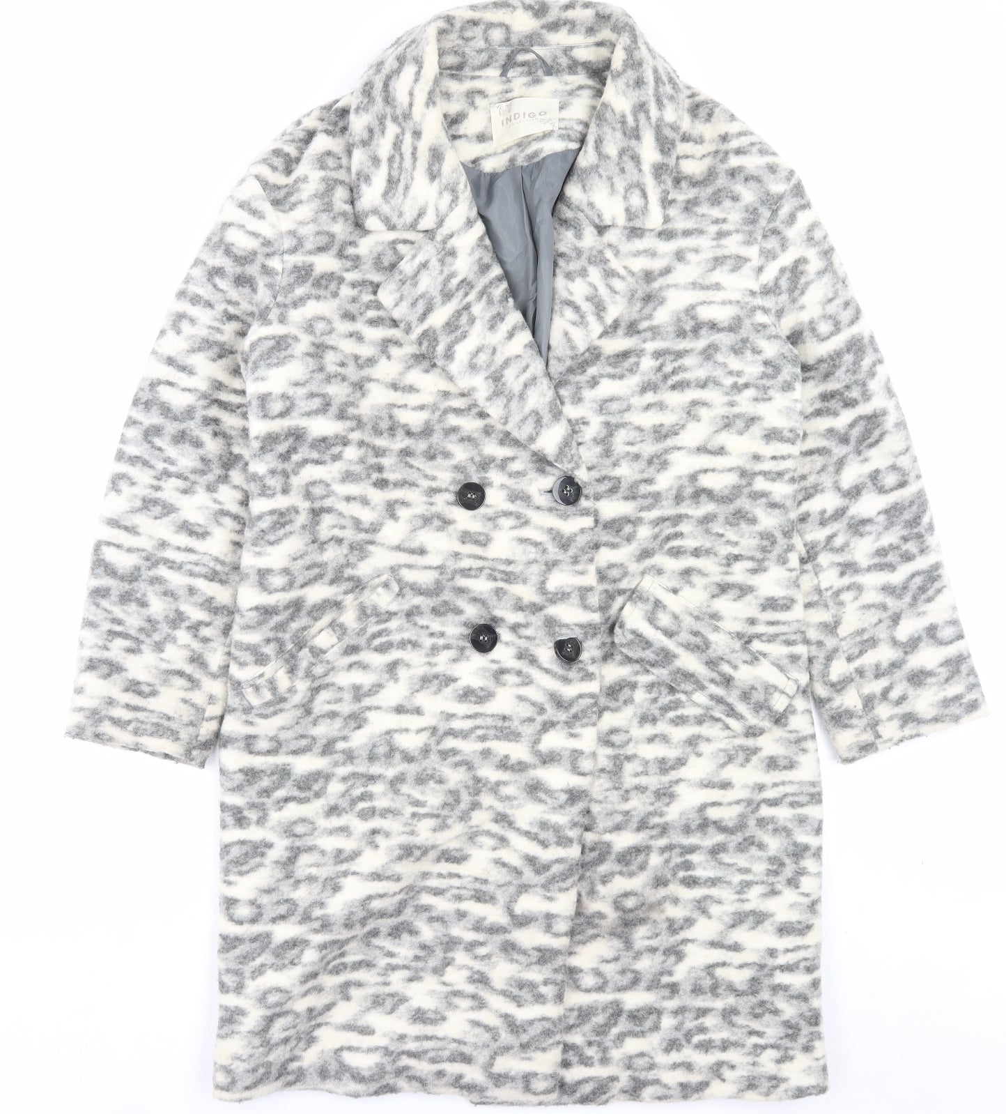 Marks and Spencer Womens Grey Animal Print Overcoat Coat Size 12 Button
