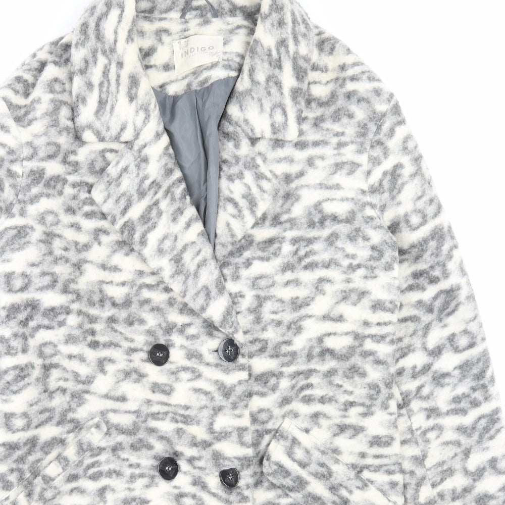 Marks and Spencer Womens Grey Animal Print Overcoat Coat Size 12 Button