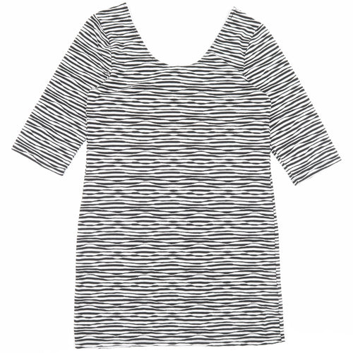 Atmosphere Womens Black Striped Polyester A-Line Size 16 Scoop Neck Pullover
