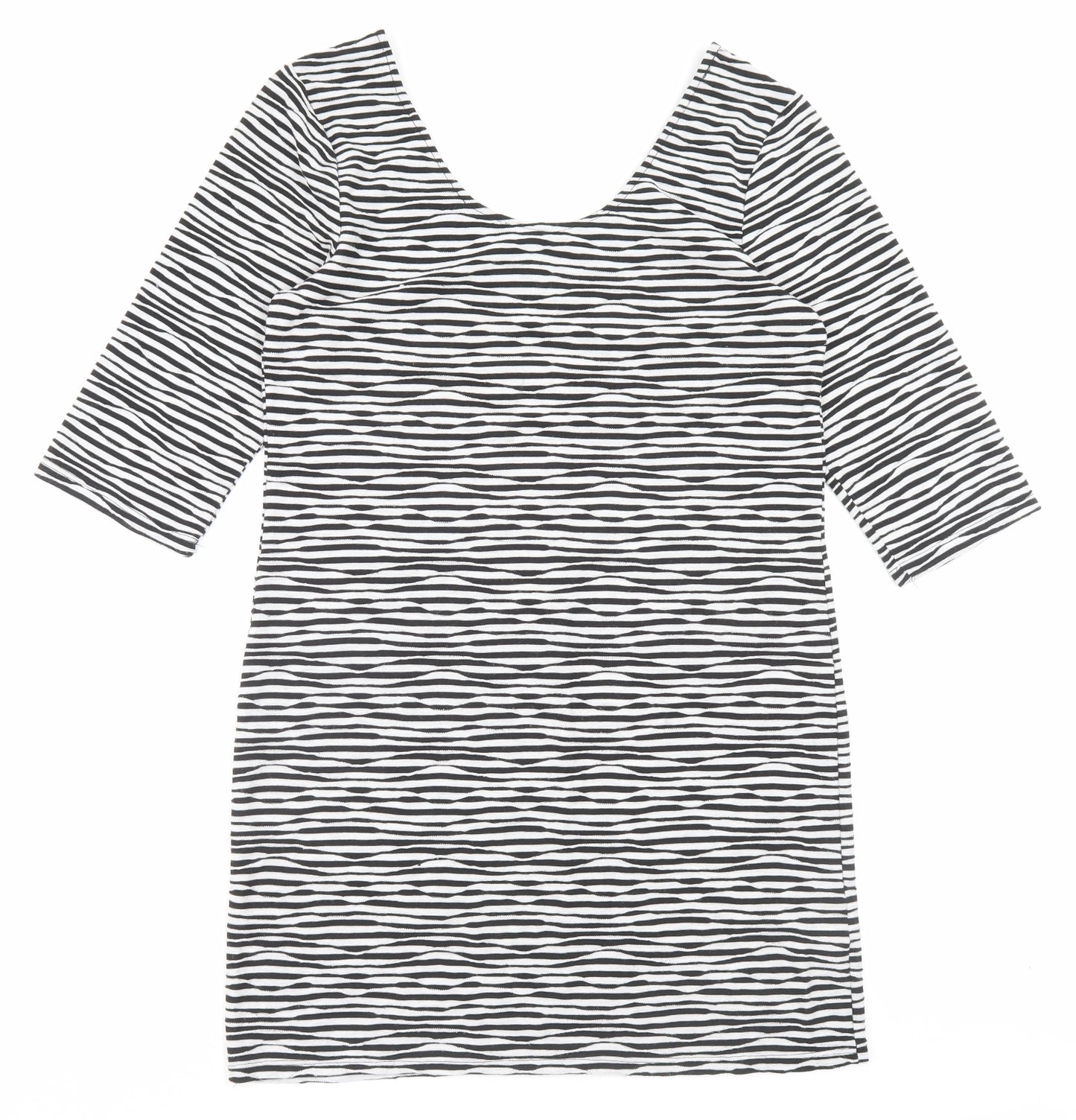 Atmosphere Womens Black Striped Polyester A-Line Size 16 Scoop Neck Pullover