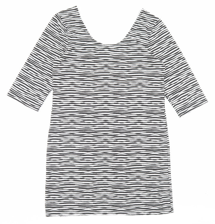 Atmosphere Womens Black Striped Polyester A-Line Size 16 Scoop Neck Pullover