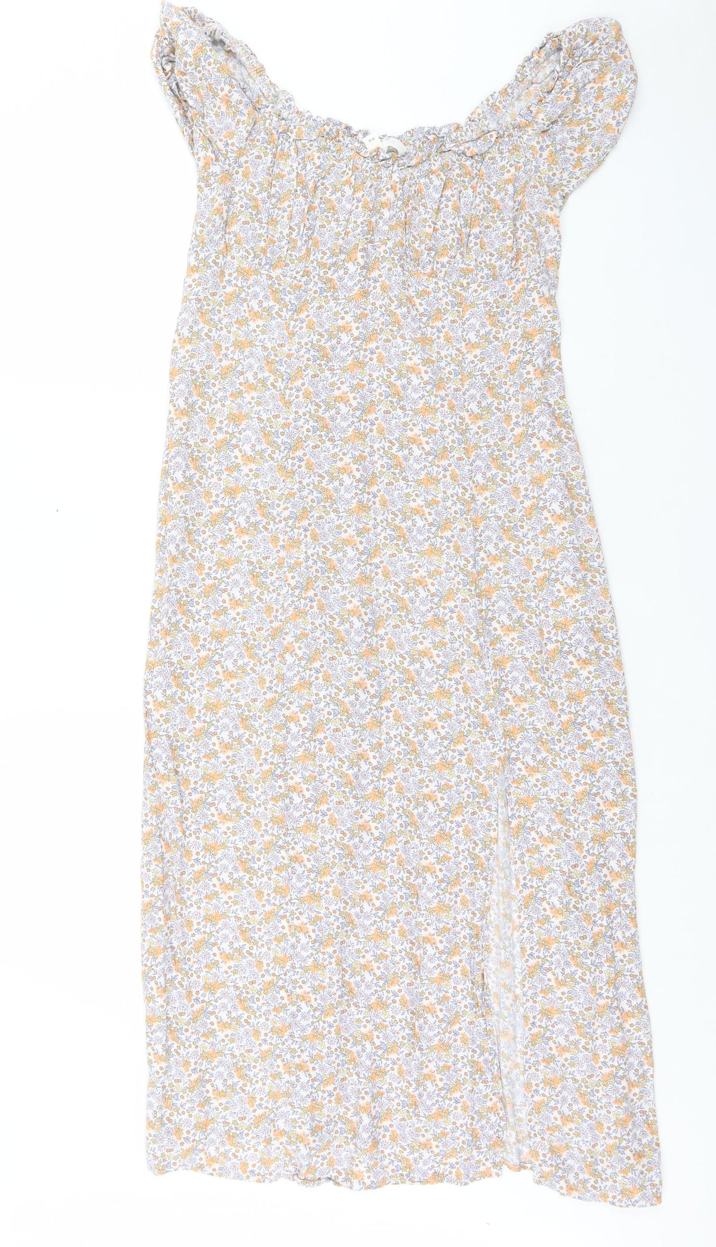 H&M Womens Multicoloured Floral Viscose A-Line Size 12 Off the Shoulder Pullover